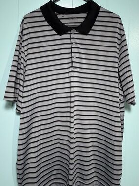 adidas Gray and Black Striped Polo Shirt